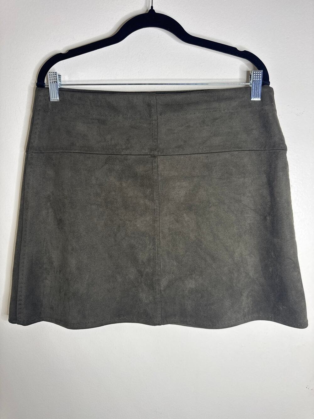 Max Studio Faux Suede A-Line Miniskirt Dark Olive Green Size L